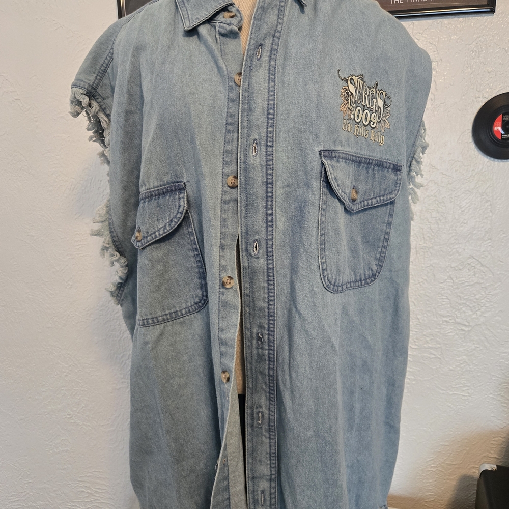 Sleeveless Denim Button-Up Shirt